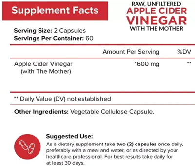 Apple Cider Vinegar, Vinagre de Maçã 1600mg, 120 Cápsulas, NutriFlair