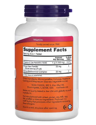 Vitamina C-1000, Com Rosa Mosqueta e Bioflavonóides 250 comprimidos, Now