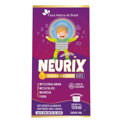Kit 3 Unidades, Neurix Vitaminas e Minerais Kids, 150 ml, Sabor Uva, Flora Nativa do Brasil
