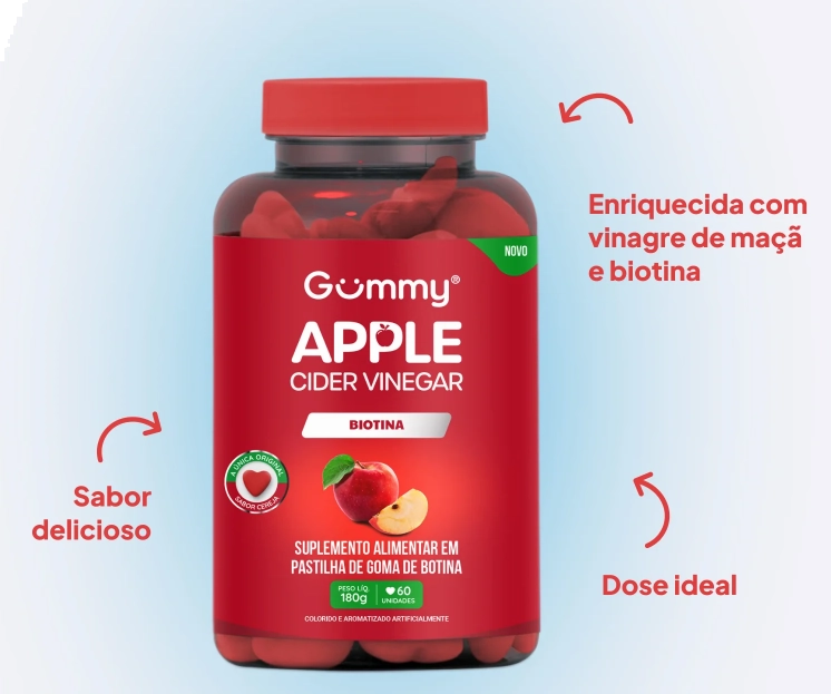 Gummy Apple Cider Vinegar Com Biotina,  60 Gomas Sabor cereja
