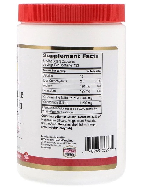 Glucosamina 500mg e Condroitina 400mg Double Strength, 400 Cápsulas Fáceis de Engolir, 21st Century