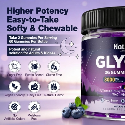 Glicina, 3000mg, Relaxamento e Recuperação, 60 Gummies, Natisland