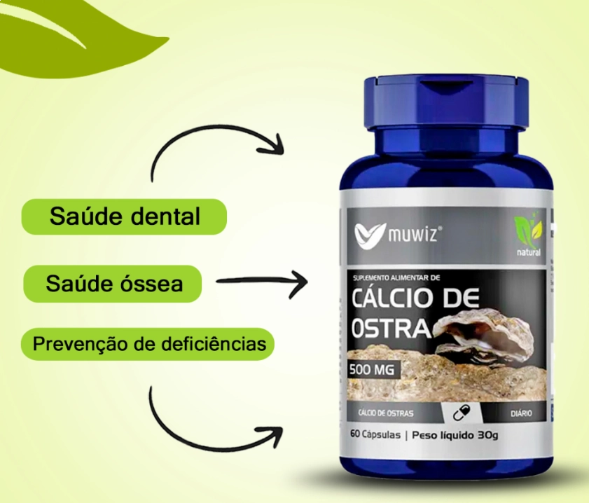 Cálcio de Ostra, 500mg, 60 Cápsulas, Muwiz 