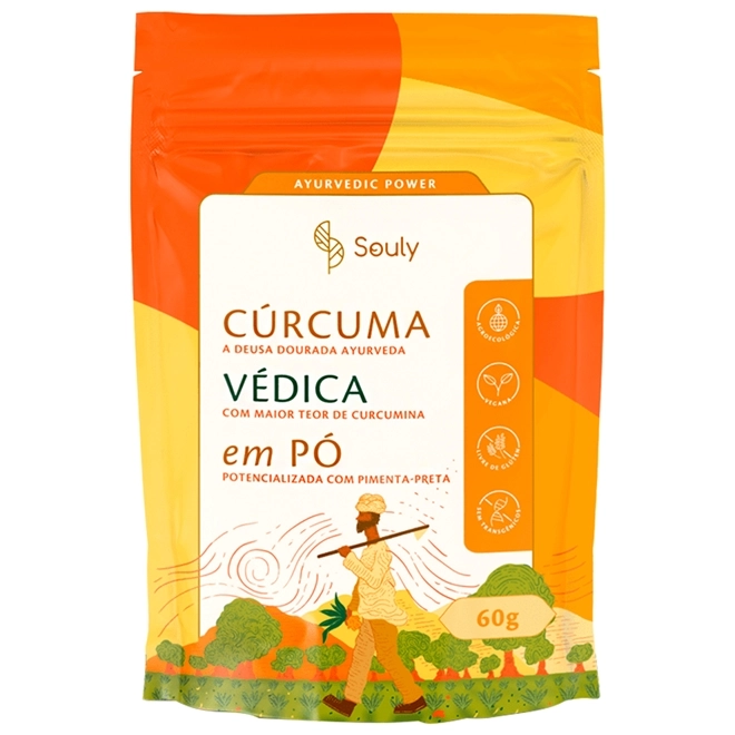 Cúrcuma Védica em Pó Com  Pimenta Preta, 60g, Souly