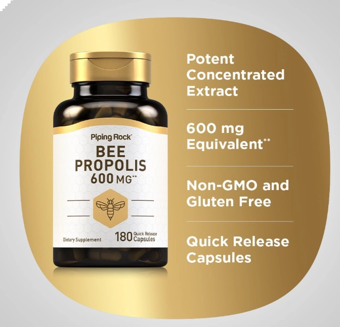 Bee Propolis, Própolis 600mg, 180 Cápsulas, PipingRock