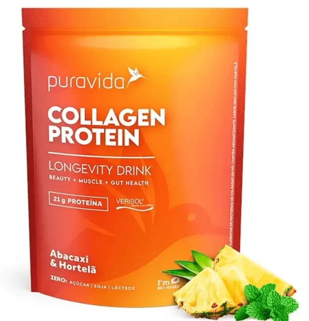 Colágeno  Protein, Verisol, 450g, Sabor Abacaxi e Hortelã, Puravida