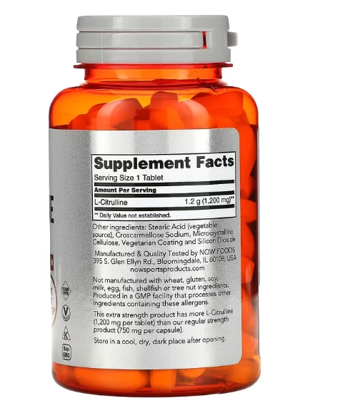 L-Citrulina 1200mg, 120 Comprimidos, Now