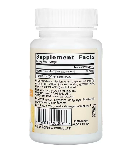 Vitamina MK-7 90mcg, 120 Cápsulas, Jarrow Formulas