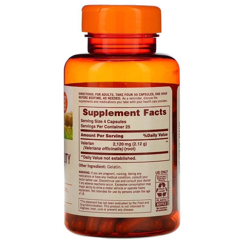 Valerian Root ( True Tranquility) 530 mg, 100 Cápsulas, Sundown