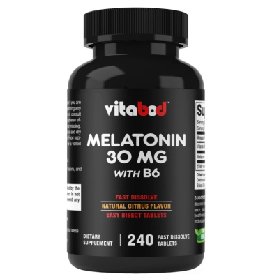Melatonina 30mg Com Vitamina B6, 240 Comprimidos Sabor Cítrico, Vitabod