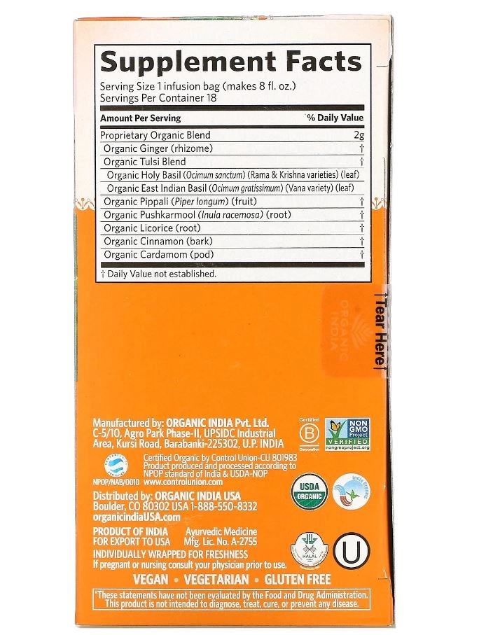 Chá Suporte Imunológico, Tulsi Immune, Sem Cafeína, 18 Saches, Organic India, Sabores