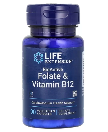 Bioativo, Folato e Vitamina B12, 90 Cápsulas, Life Extension