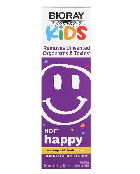 NDF Happy Kids, Remove Organismos e Toxinas Indesejados, 60ml Sabor de Pêssego, Bioray