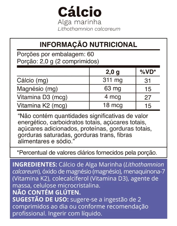 Cálcio de Algas 1000mg, 120 Comprimidos, Ocean Drop