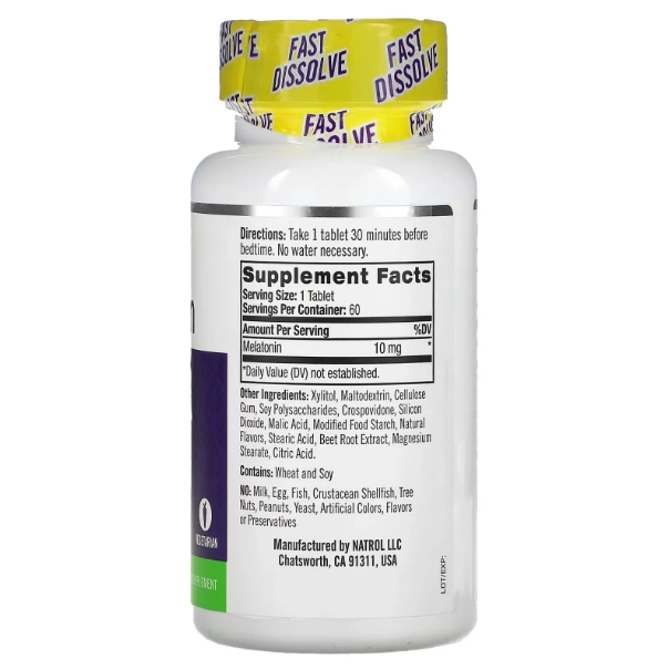 Melatonina, 10mg, 60 Comprimidos, Fast Dissolve, Sabor Citrus, Natrol