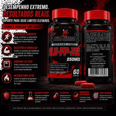  SLU-PP-332 250mcg, Definição Muscular, Energia e Queima de Gordura, 60 Cápsulas Bull Pharma