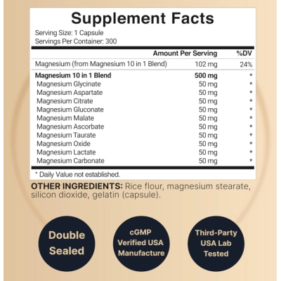 Complexo de Magnésio 500mg, 10 em 1, 300 Cápsulas, NatureBell 