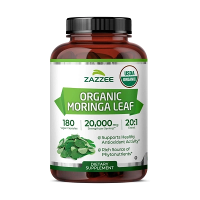 Moringa Orgânica, Superalimento para Energia, Imunidade e Equilíbrio do Organismo, 180 Cápsulas Veganas, Zazzee
