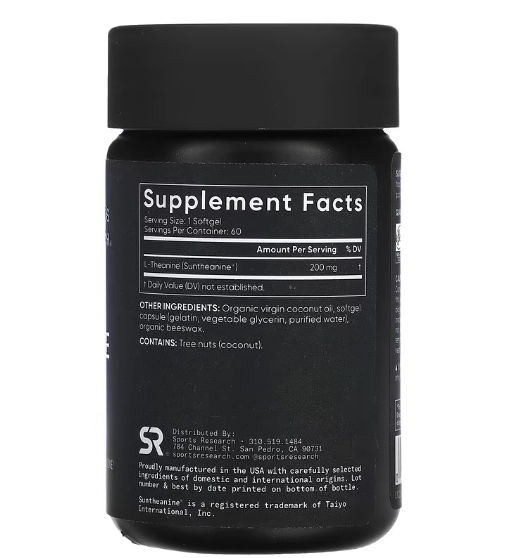L-Theanine Dupla Potência, 200mg, 60 Cápsulas, Sports Research