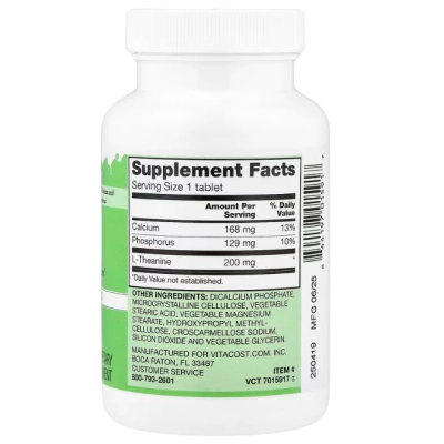 L-Teanina 200mg com Cálcio e Fósforo, 60 Comprimidos, Vitacost