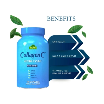 Suplemento de Colágeno com Vitamina C, Pele e Articulações, 180 Cápsulas, Alfa Vitamins