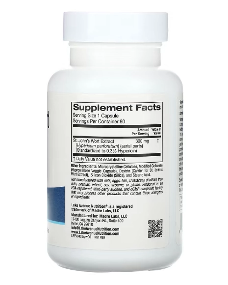 St. John's Wort, Feeling Positive, 300mg, 90 Cápsulas, Lake Avenue Nutrition