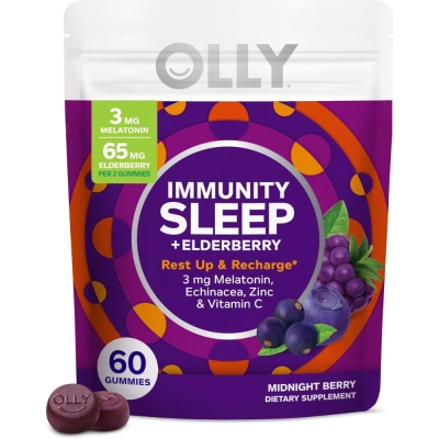 Immunity Sleep + Elderberry Gummies, 3mg de Melatonina, 60 Gomas, OLLY