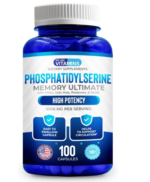 Fosfatidilserina 1000mg com Gingko Biloba, Gotu Kola e DMAE, 100 Cápsulas, We Like Vitamins