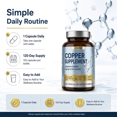 GHK-CU, Peptídeo de Cobre, 120mcg, 120 Cápsulas, EAONE