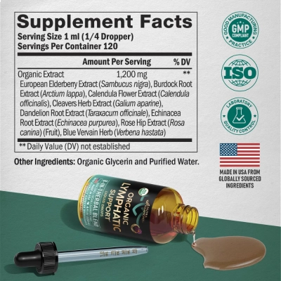 Organic Lymphatic Drainage, Suporte imunológico, Limpeza e Desintoxicação, 120ml, Nutraharmony