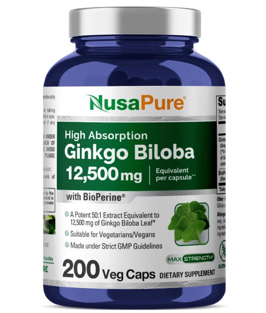 Ginkgo Biloba 12,500mg, 200 Cápsulas, NusaPure