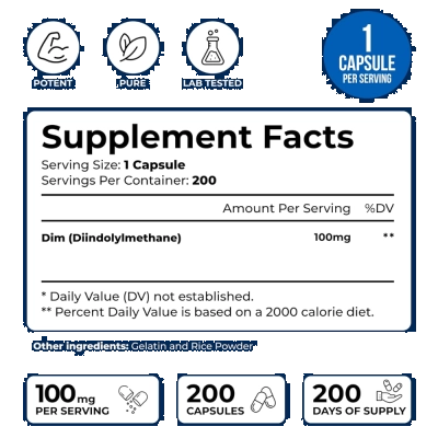 DIM 100mg, Equilíbrio Hormonal, Metabolismo, Suporte à Saúde Celular e Bem-Estar, 200 Cápsulas, We Like Vitamins