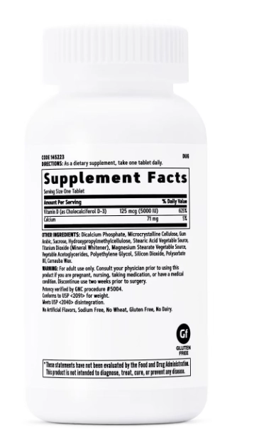 Vitamina D-3 5000IU, 180 Tablets, GNC