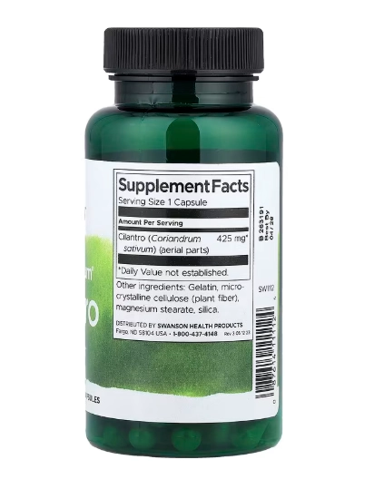 Cilantro 425mg, Coentro Full Spectrum, 60 Cápsulas, Swanson