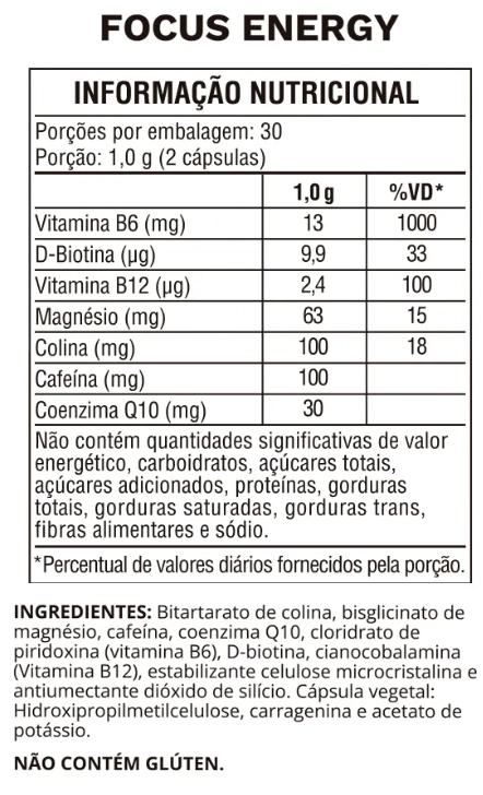 Focus Energy 500mg, Alta Performance, Mente e Corpo, 60 Cápsulas, Ocean Drop