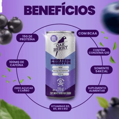 Bebida Oak Beryy, Protein Booster, Sabores, 3 Unidades 270ml - Moving