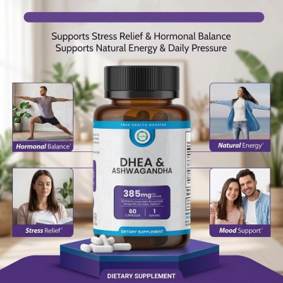 DHEA com Ashwagandha 10mg, 60 Cápsulas Veganas, TrueMed