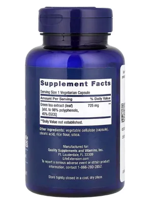 Mega Green Tea, Extrato de chá Verde Mega, levemente Cafeinado, 725mg, 100 Cápsulas, Life Extension