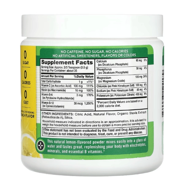 Electrolyte Hydration, Hidratação de Eletrólitos + Vitaminas B, Mistura em Pó Sabor Limonada, 121g, Nature's Truth