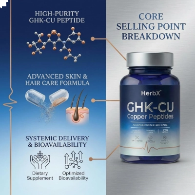 GHK-CU, Peptídeo de Cobre, 300mcg, 120 Cápsulas, HerbX
