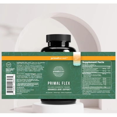 Primal Flex, Para Conforto Articular com Cúrcuma, Colágeno e Boswellia, 60 Cápsulas, Primal Harvest