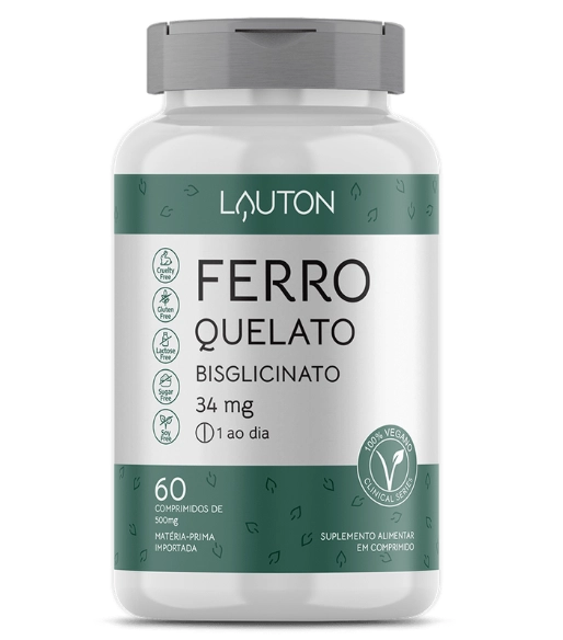 Ferro Quelato Bisglicinato, 34mg, 60 Comprimidos, Lauton Nutrition