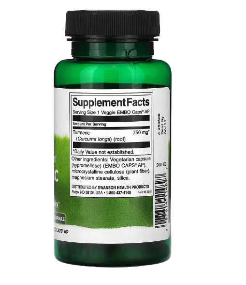 Turmeric Cúrcuma, 750mg, 60 Cápsulas, Swanson