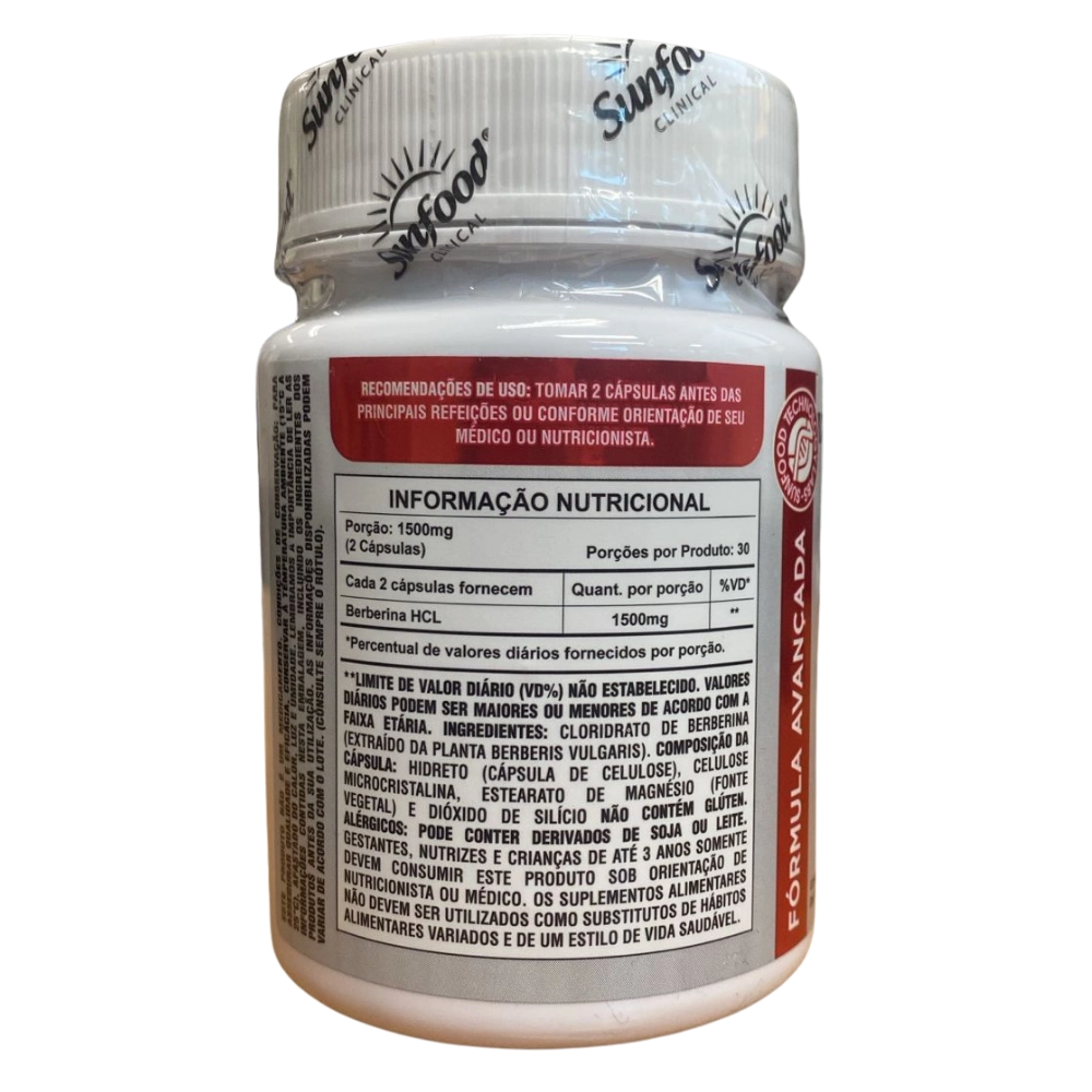 Berberina HCL 1500mg, 60 Cápsulas, Sunfood