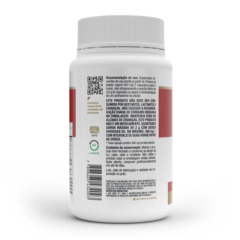 Beta Alanina- 240 Cápsulas, 500mg - Vitafor