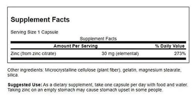 Zinco Citrate, 30mg, 60 Cápsulas, Swanson