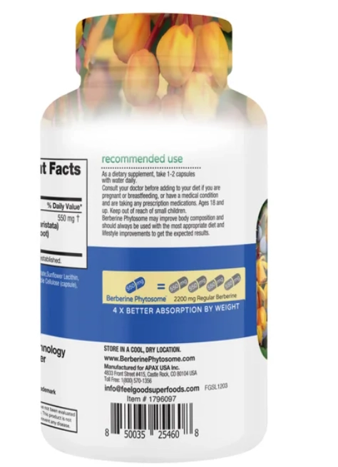 Berberina Phytosome, 120 Cápsulas Alta Absorção, Feel Good