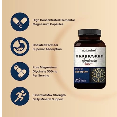 Pure Magnesium Glycinate, 500mg, 240 Cápsulas, Naturebell