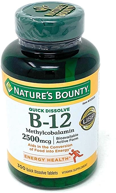 Vitamina B-12, 2500mcg, 300 Comprimidos sublingual, Natures Bounty