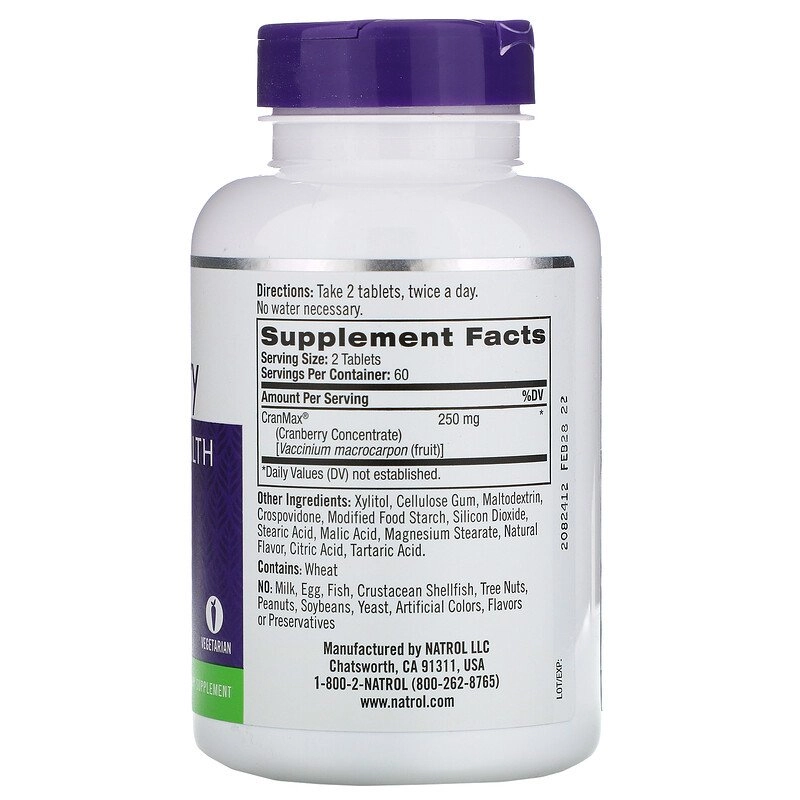 Cranberry, 250mg, Sublingual, 120 comprimidos, Natrol
